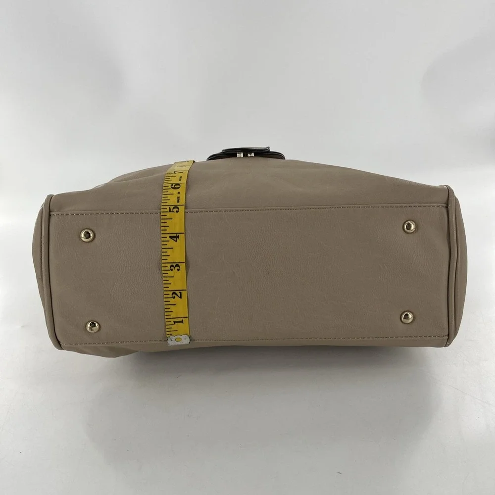 Large Charming Charlie Handbag Satchel Crossbody Tote Purse Tan Beige Taupe Gold
